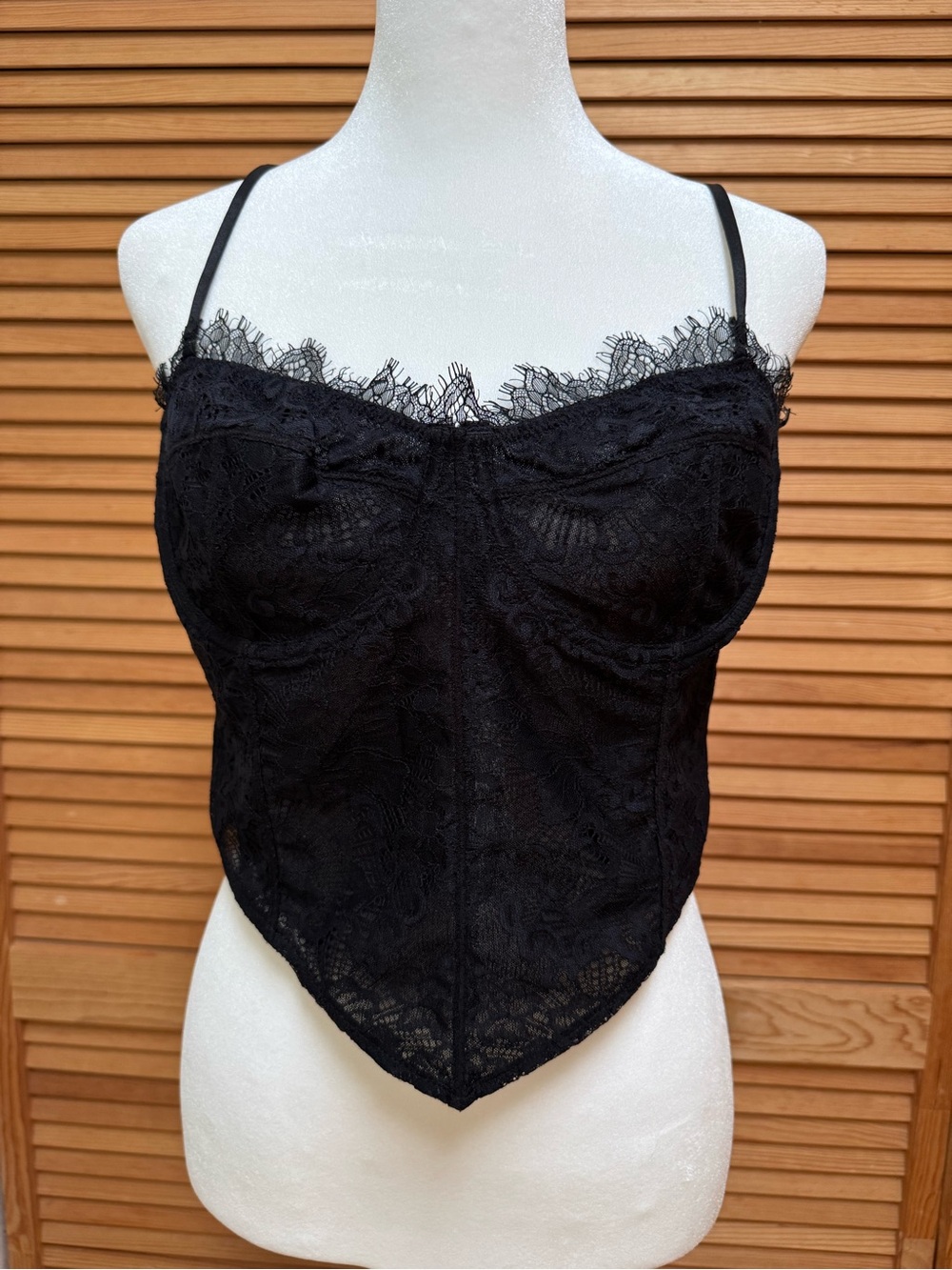 Intimately Free People Black Floral Lace Corset Bustier Cami Top Y2K Goth